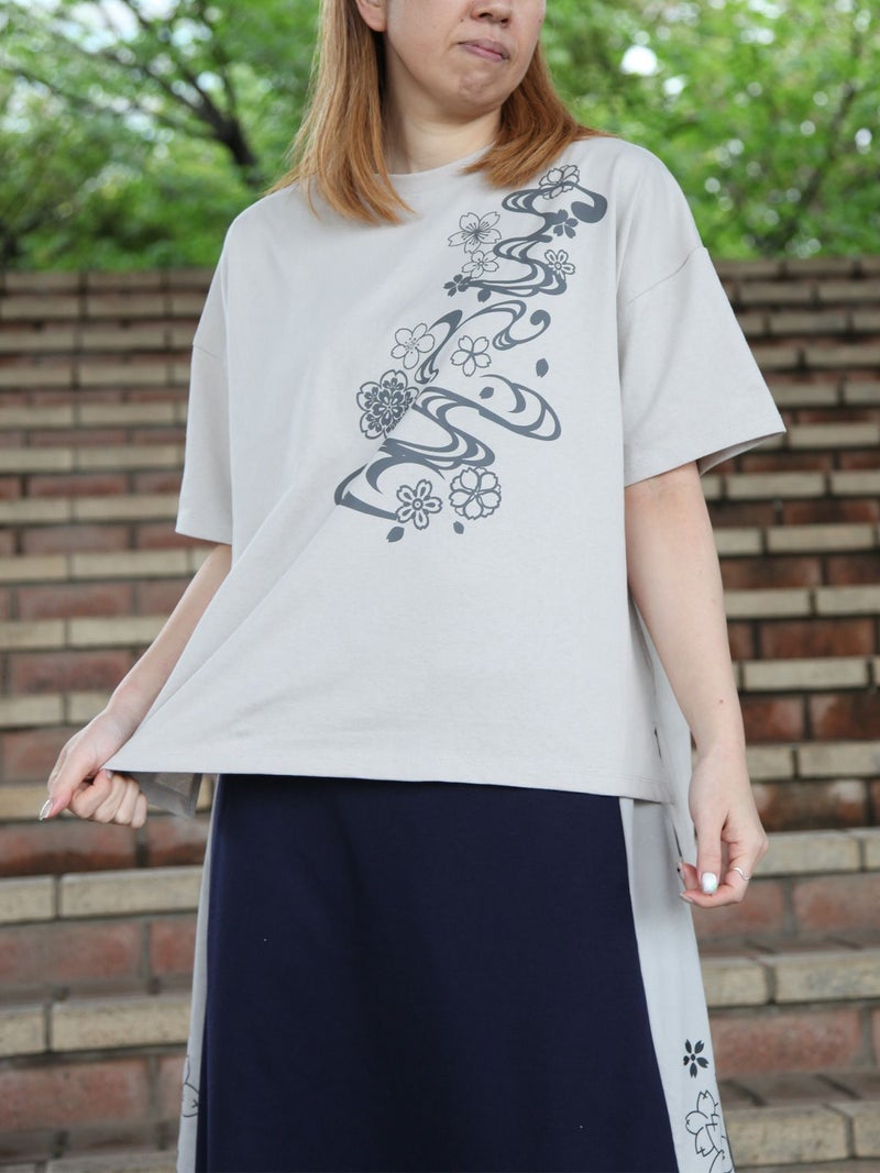 【雅結】桜流水プリントBIGシルエットTシャツ