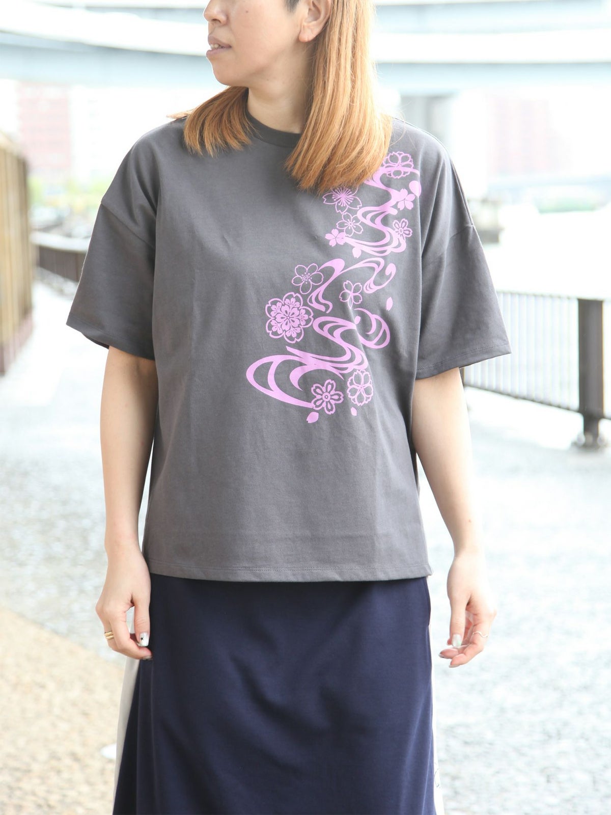 【雅結】桜流水プリントBIGシルエットTシャツ