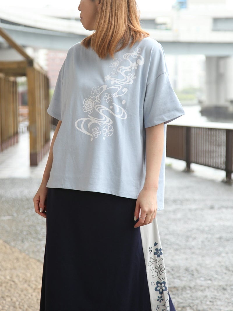 【雅結】桜流水プリントBIGシルエットTシャツ