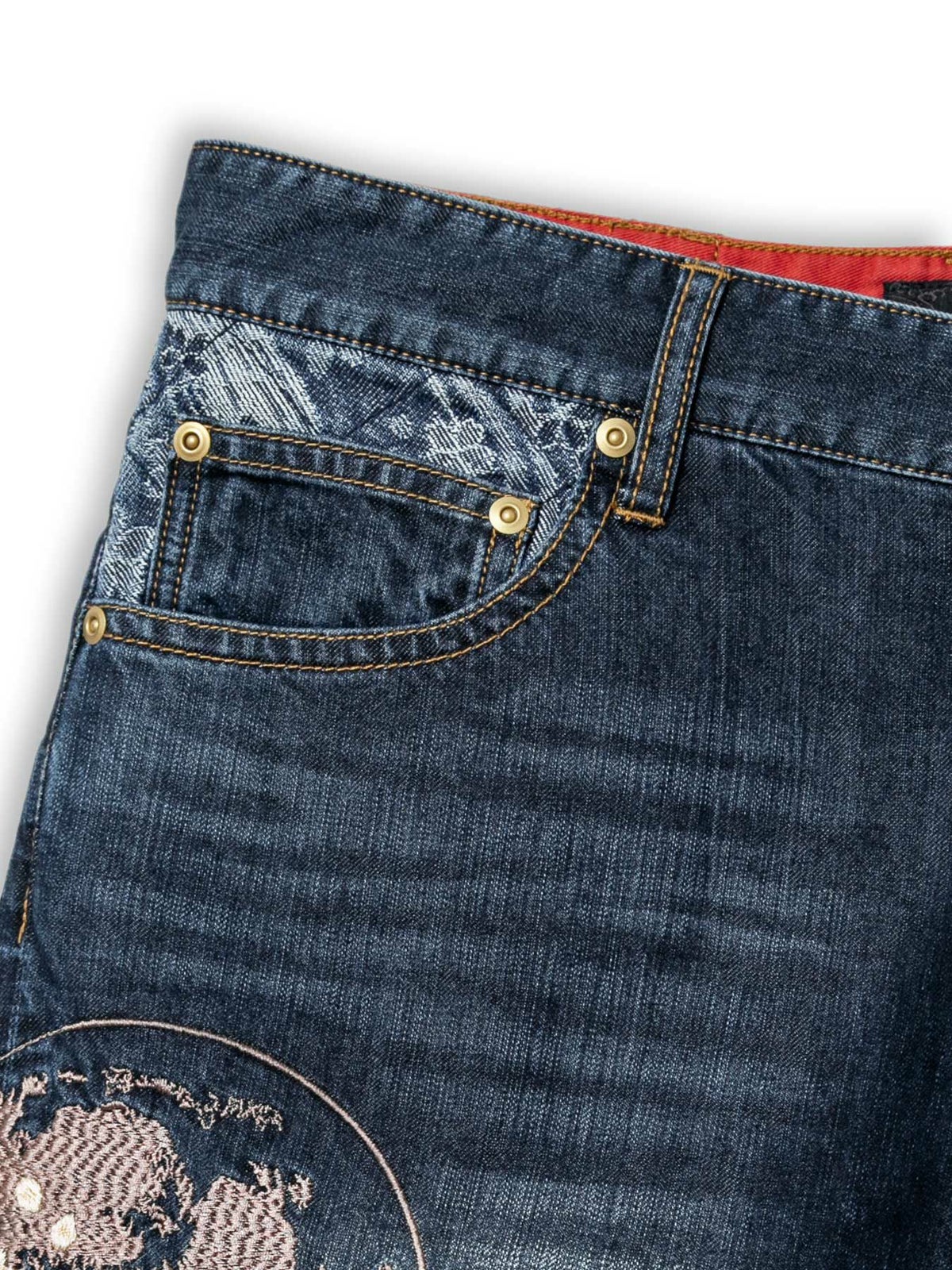 【絡繰魂】“夜桜九尾”総刺繍クロップドデニムパンツ