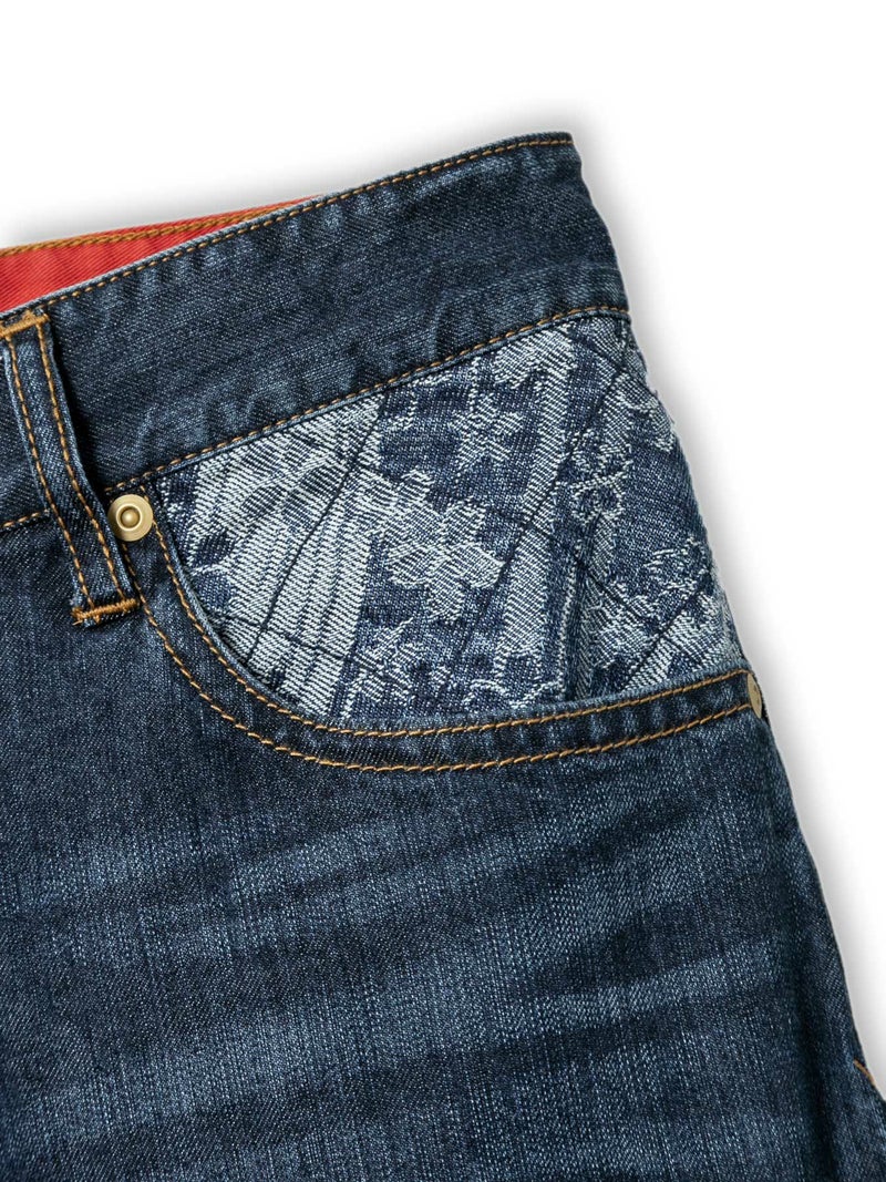 【絡繰魂】“夜桜九尾”総刺繍クロップドデニムパンツ