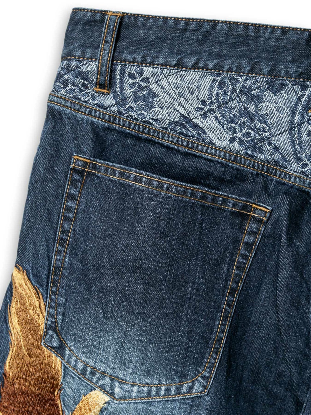 【絡繰魂】“夜桜九尾”総刺繍クロップドデニムパンツ