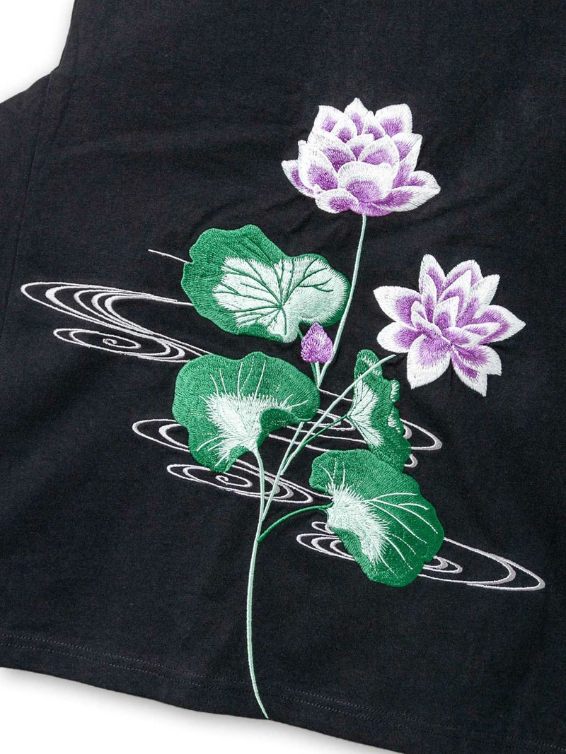 【雅結】“蓮と流水”総刺繍 変形Tシャツ