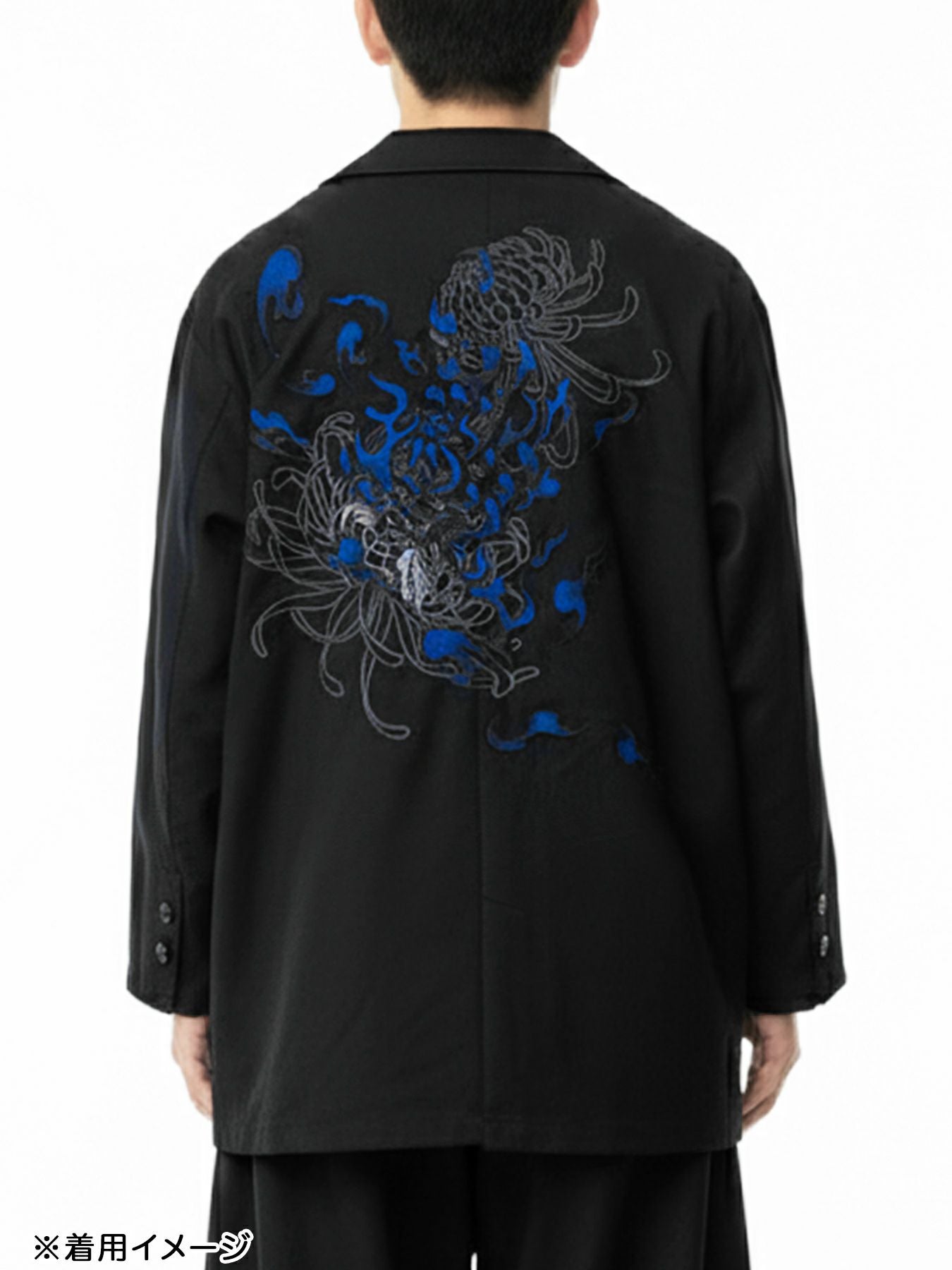 音符刺繍の黒テーラードジャケット DRASTIC GARDEN】“火炎ノ菊”総刺繍BIGテーラードジャケット | 流儀圧搾