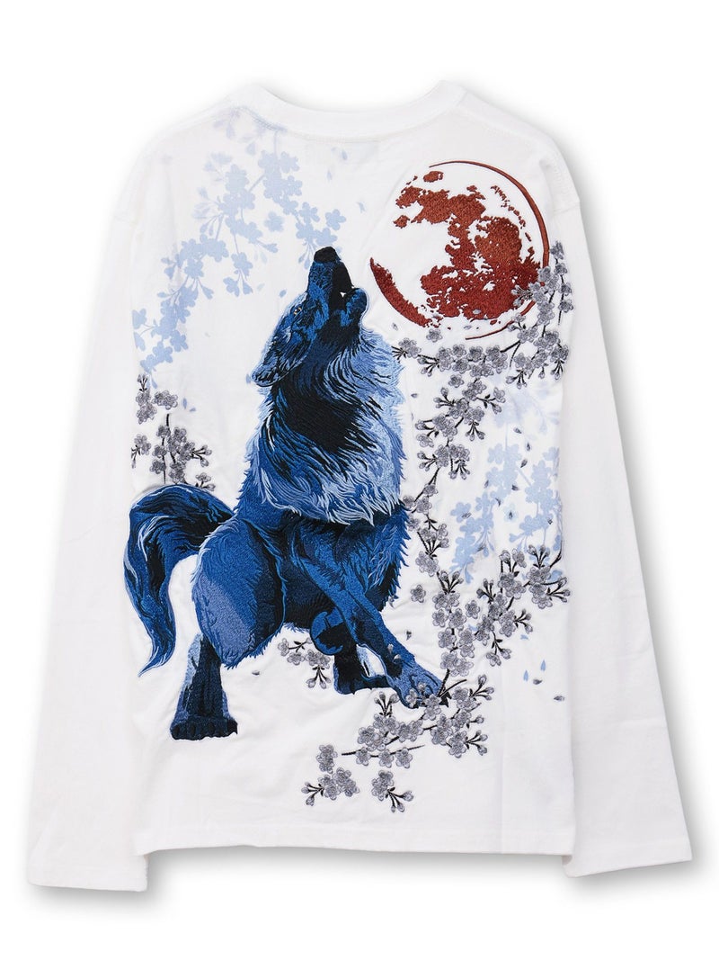 【絡繰魂・粋】“月光狼”刺繍入りロンT