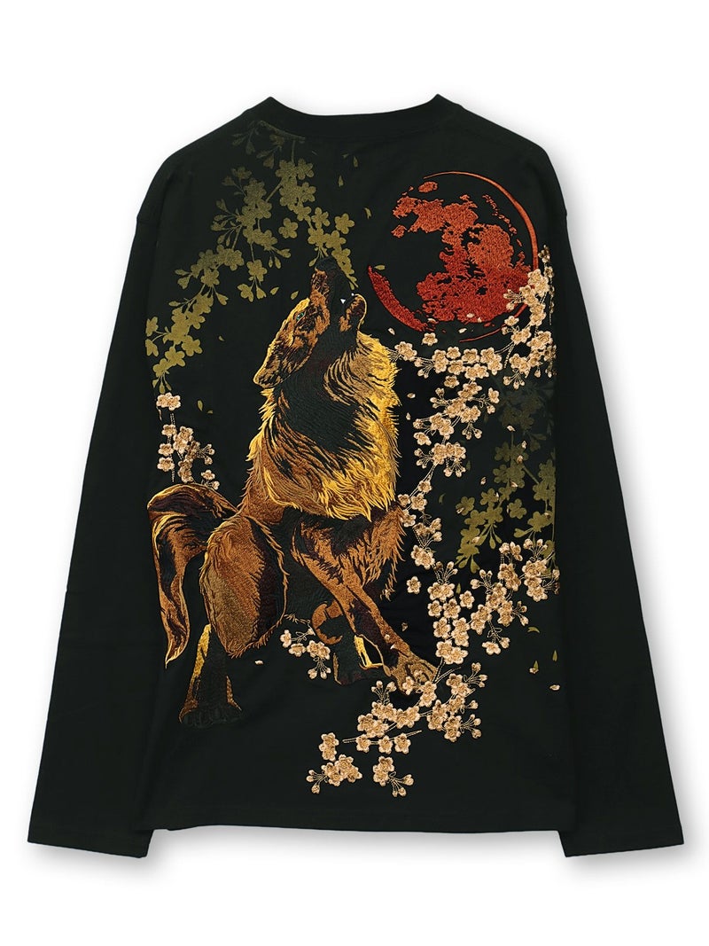 【絡繰魂・粋】“月光狼”刺繍入りロンT