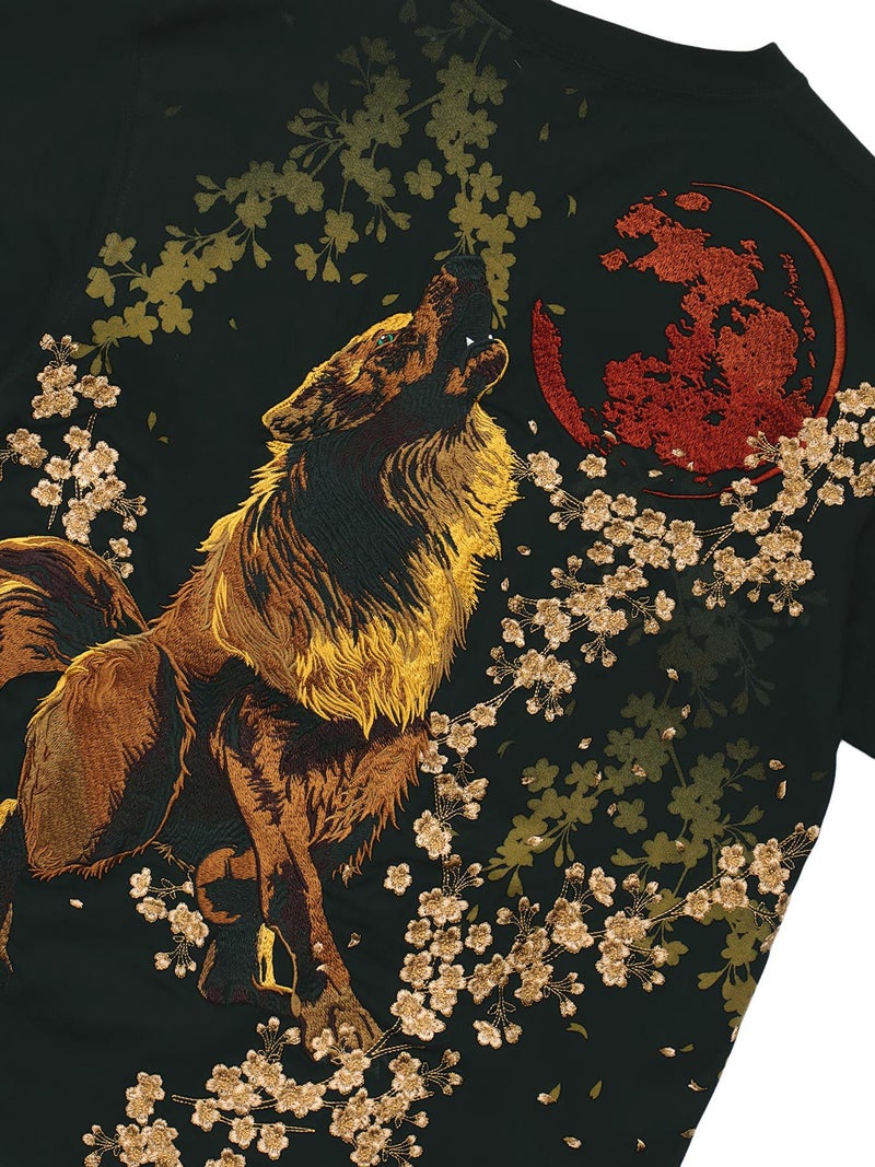 【絡繰魂・粋】“月光狼”刺繍入りロンT