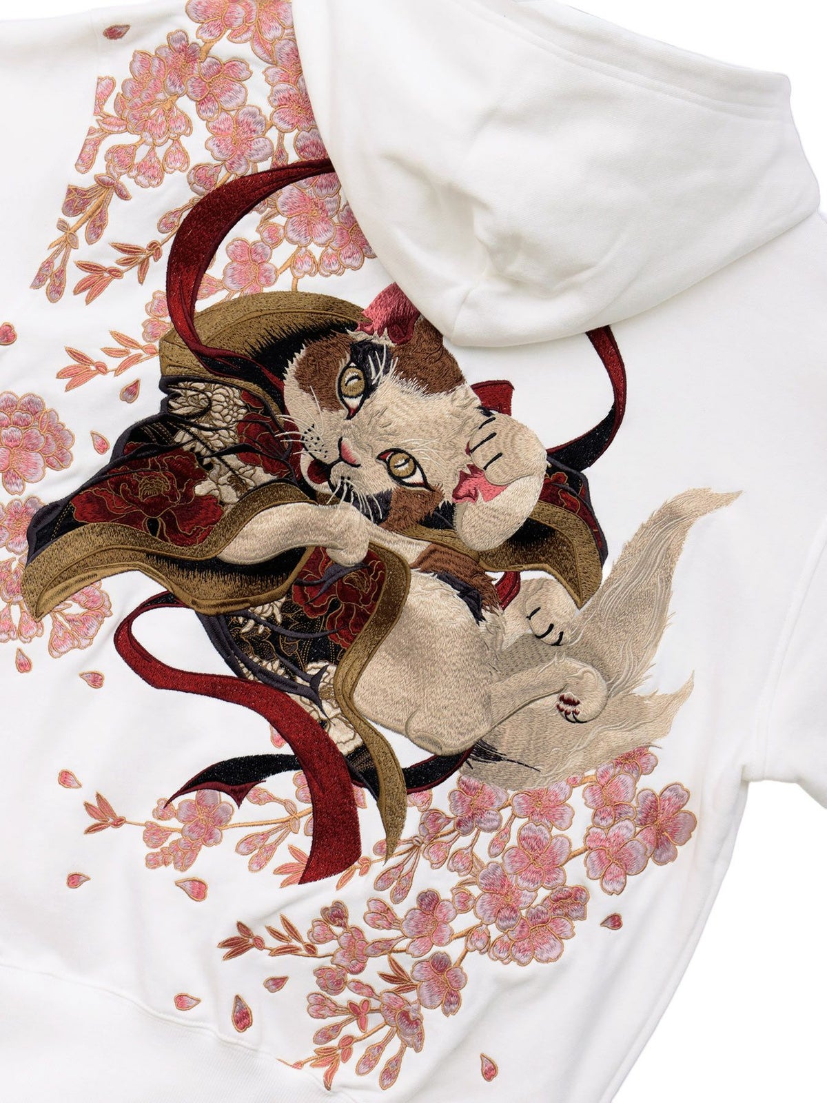 【絡繰魂・粋】“猫又戯れ”刺繍入りZIPパーカー