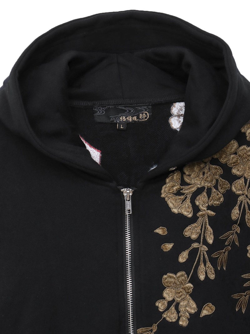 【絡繰魂・粋】“猫又戯れ”刺繍入りZIPパーカー