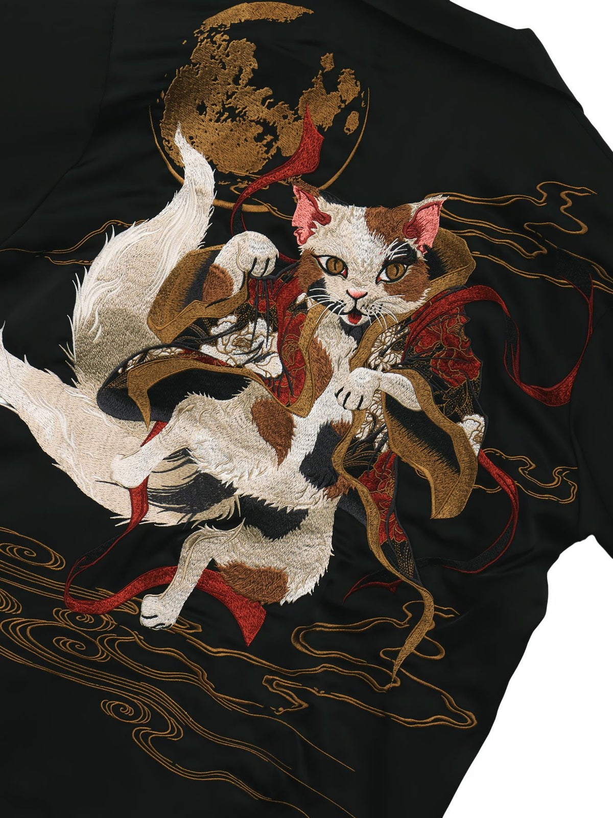 【絡繰魂・粋】“踊る猫又”刺繍入り長袖シャツ