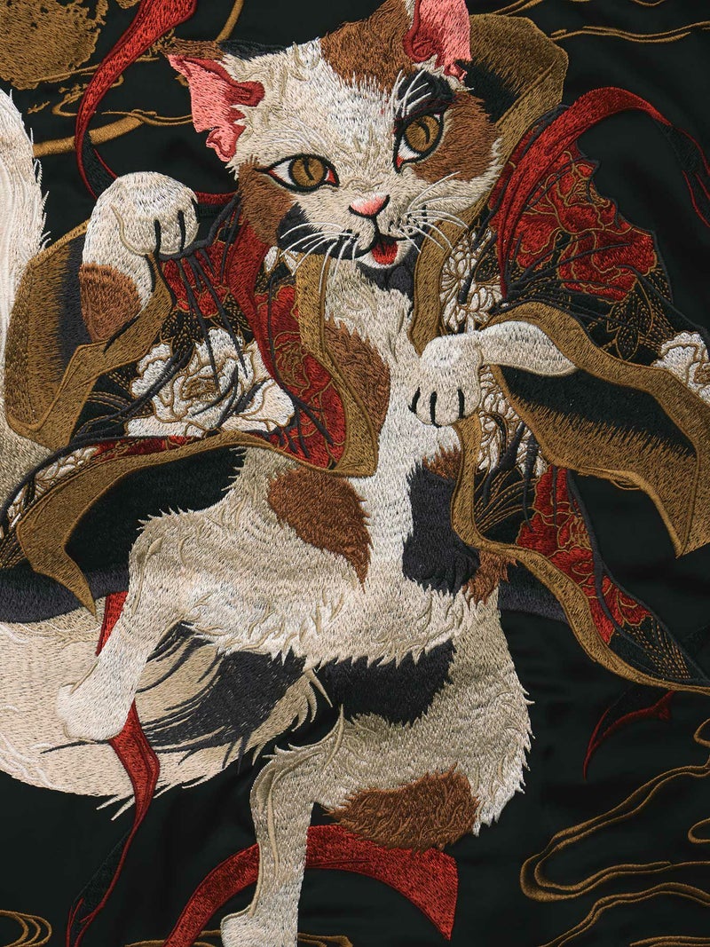 【絡繰魂・粋】“踊る猫又”刺繍入り長袖シャツ