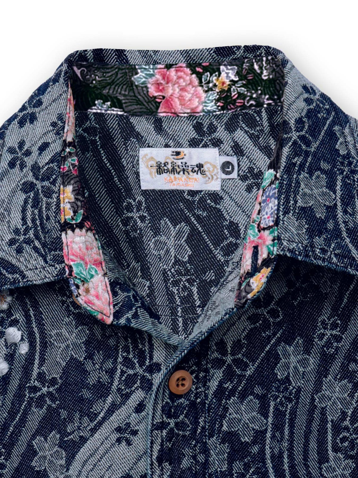 【絡繰魂】“桜流水”デニムジャガード長袖シャツ