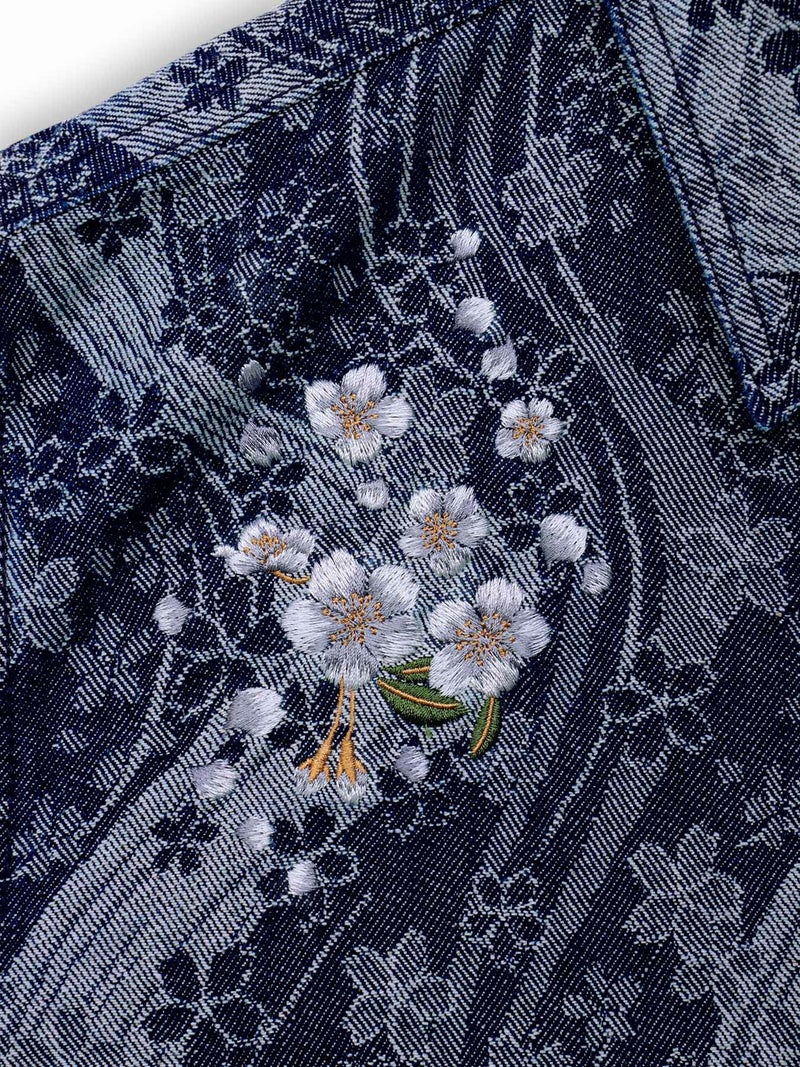 【絡繰魂】“桜流水”デニムジャガード長袖シャツ