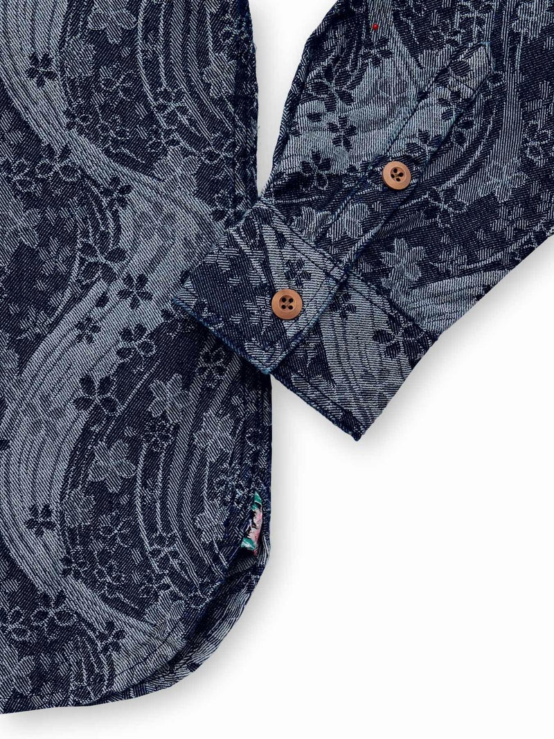 【絡繰魂】“桜流水”デニムジャガード長袖シャツ