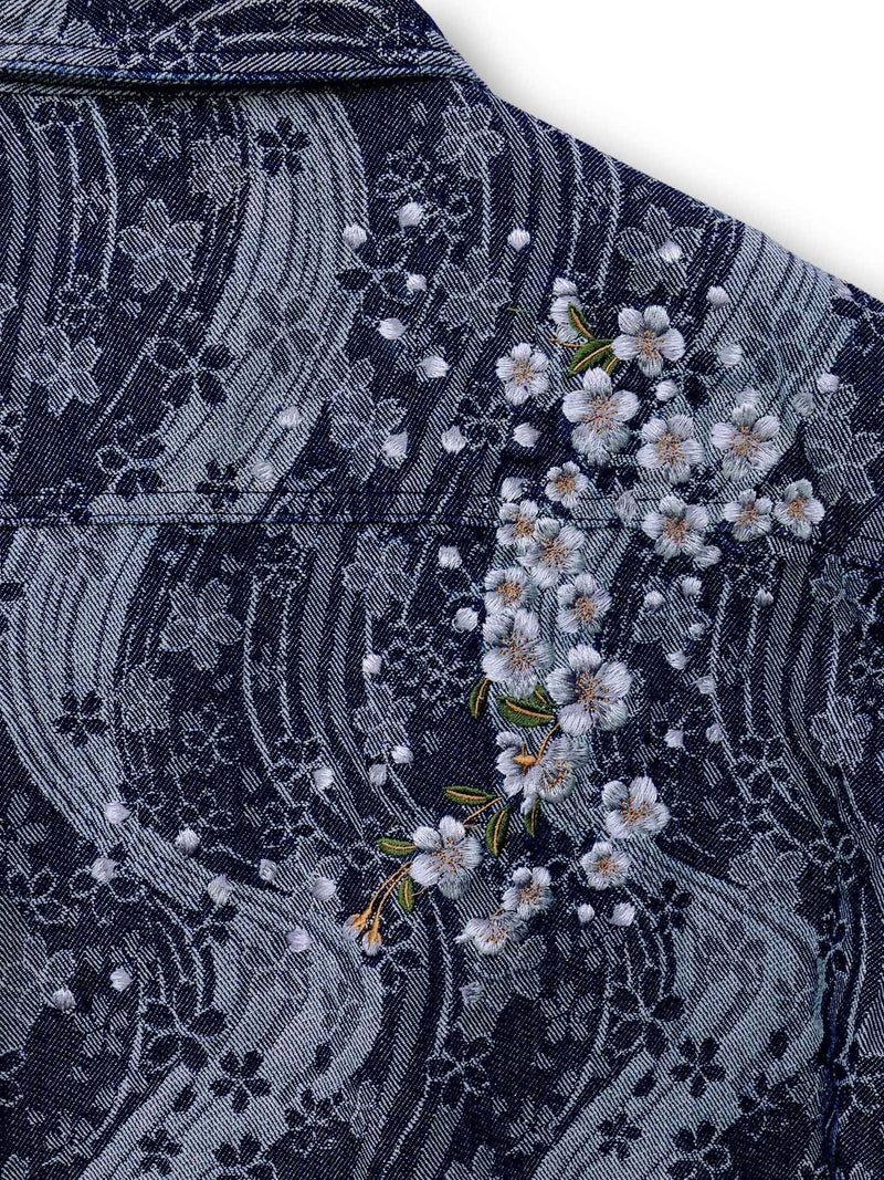【絡繰魂】“桜流水”デニムジャガード長袖シャツ