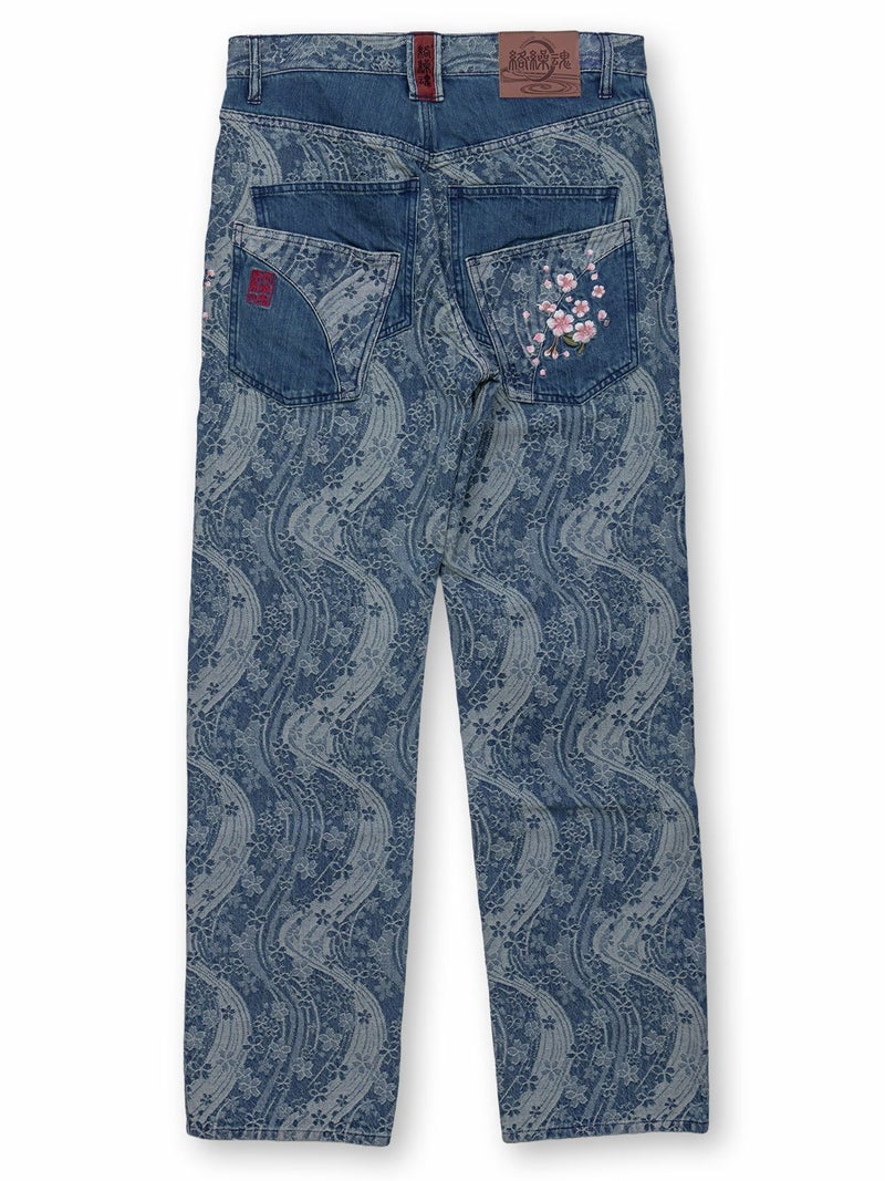 【絡繰魂】“桜流水”ジャガードデニムパンツ