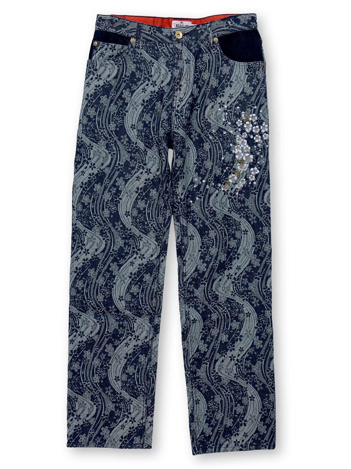 【絡繰魂】“桜流水”ジャガードデニムパンツ