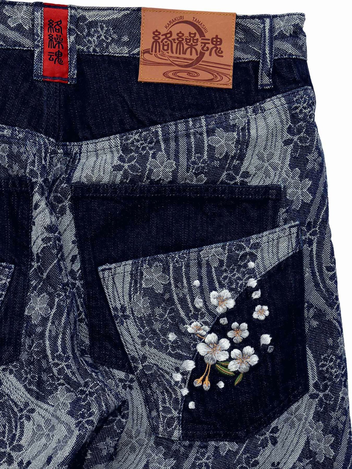 【絡繰魂】“桜流水”ジャガードデニムパンツ