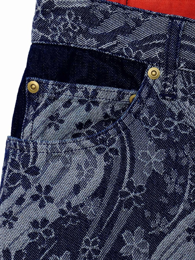 【絡繰魂】“桜流水”ジャガードデニムパンツ