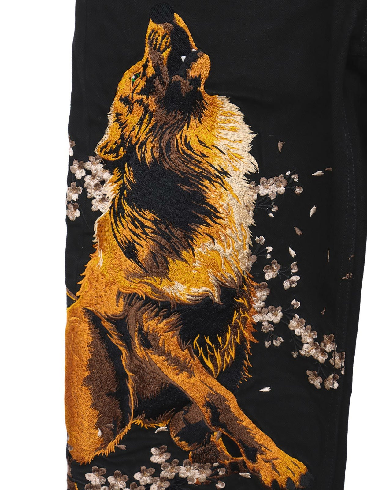 【絡繰魂・粋】“月光狼”刺繍入りデニムパンツ