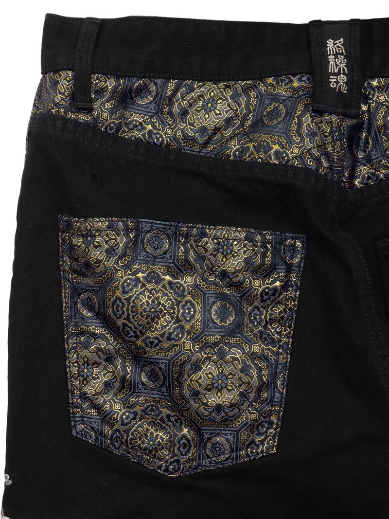 【絡繰魂・粋】“月光狼”刺繍入りデニムパンツ