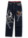 【絡繰魂・粋】“月光狼”刺繍入りデニムパンツ