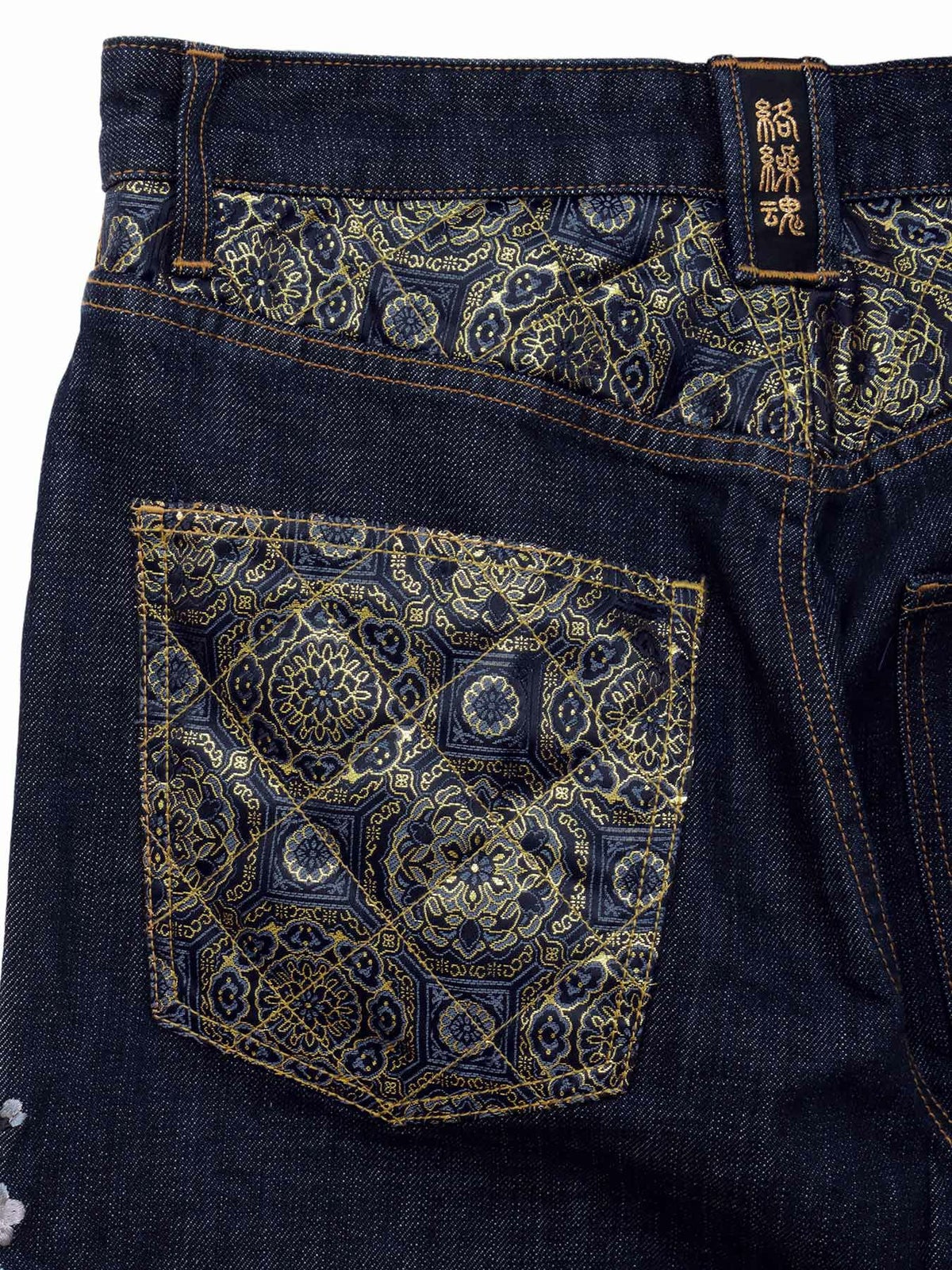 【絡繰魂・粋】“月光狼”刺繍入りデニムパンツ