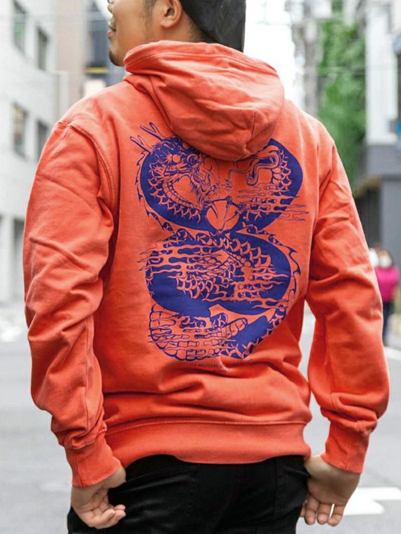 ≪70%OFF≫【AVIREX】“DRAGON&SNAKE”FADEWASHPRINTSWEATPULLPARKA