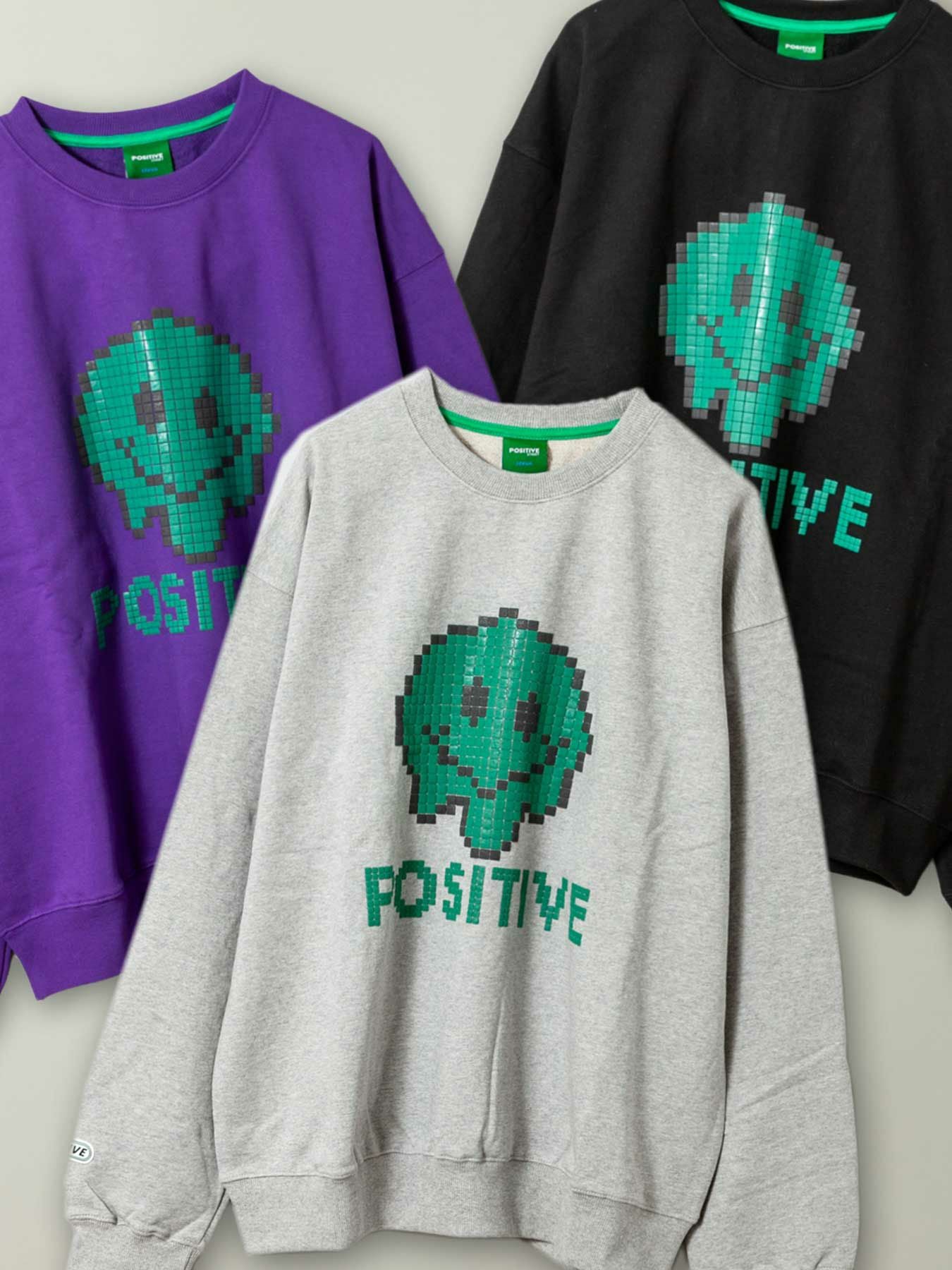 ≪50%OFF≫【POSITIVE】“ピクセルスマイル”スウェットトレーナー≪返品