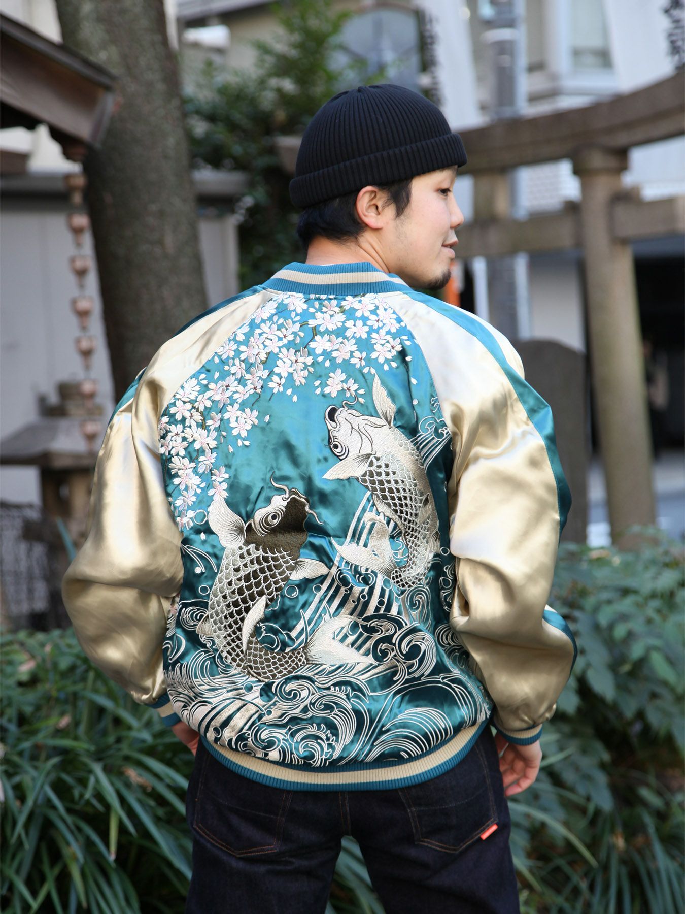 ≪20%OFF≫【百花繚乱】“双鯉”総刺繍リバーシブルスカジャン≪返品・取