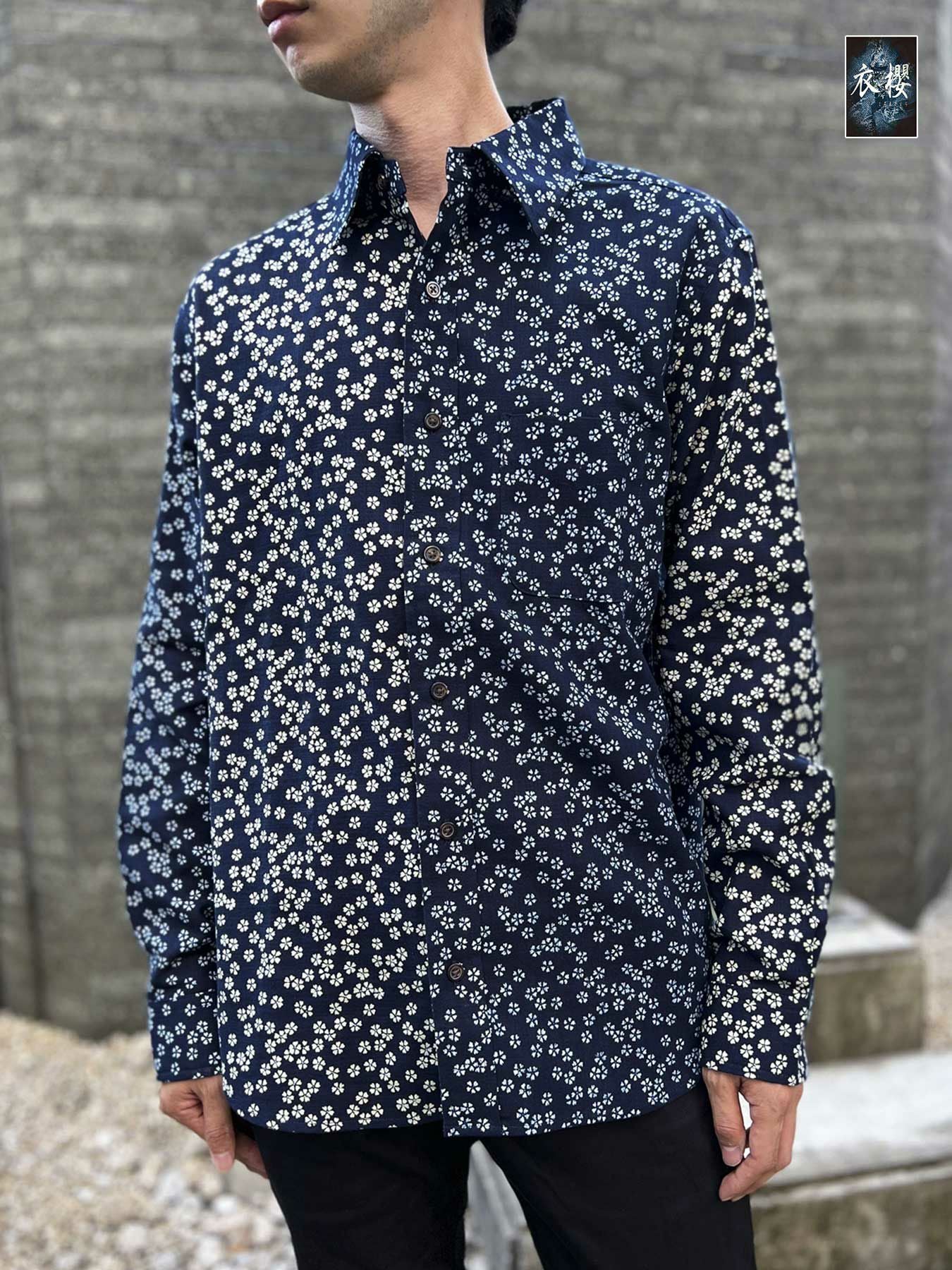 ≪40%OFF≫【衣櫻】藍染調ツートン配色切替レギュラーシャツ≪返品・取