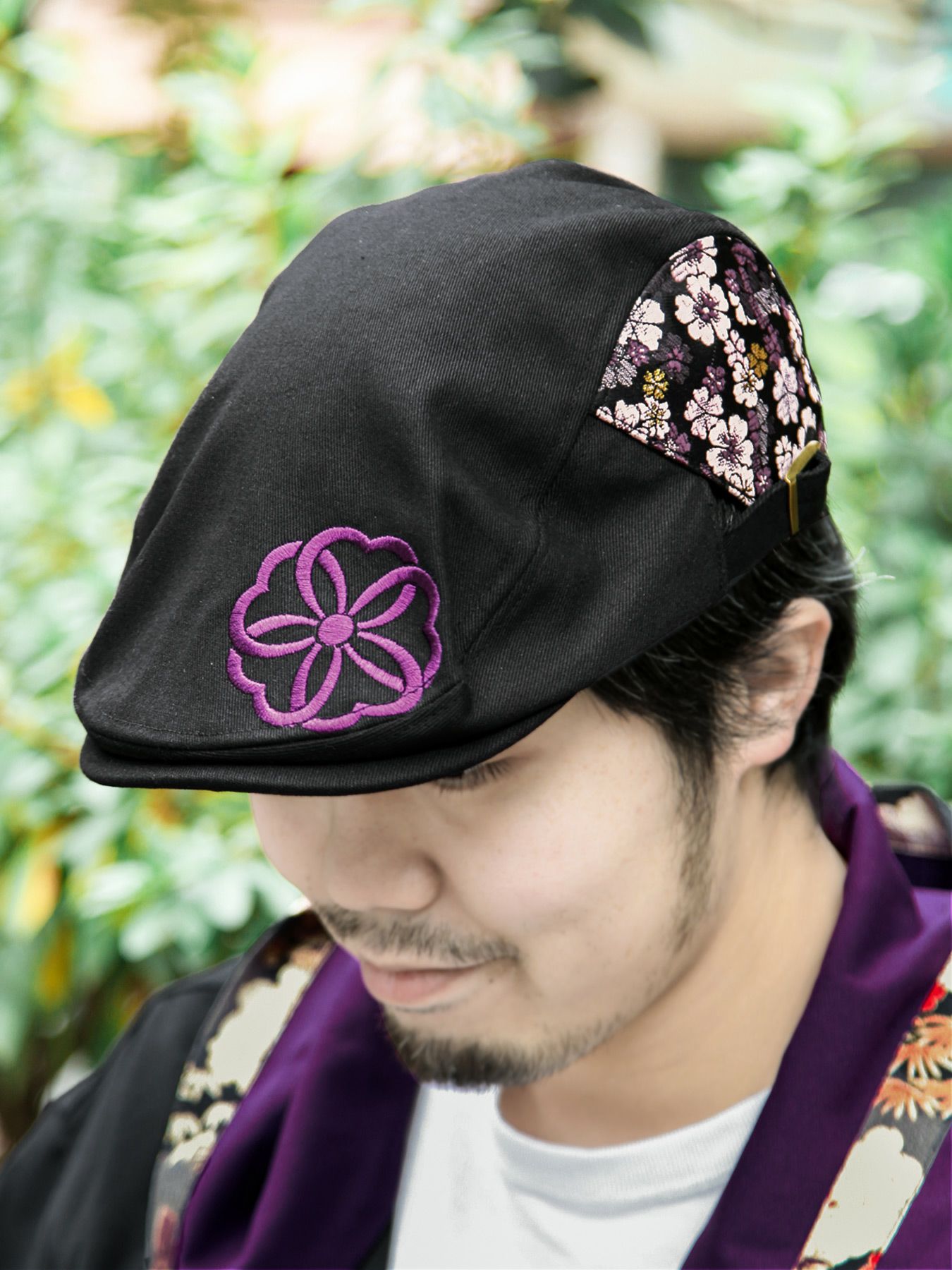 ≪20%OFF≫【雅結】桜家紋刺繍入り 金襴遣いハンチング≪返品・取寄