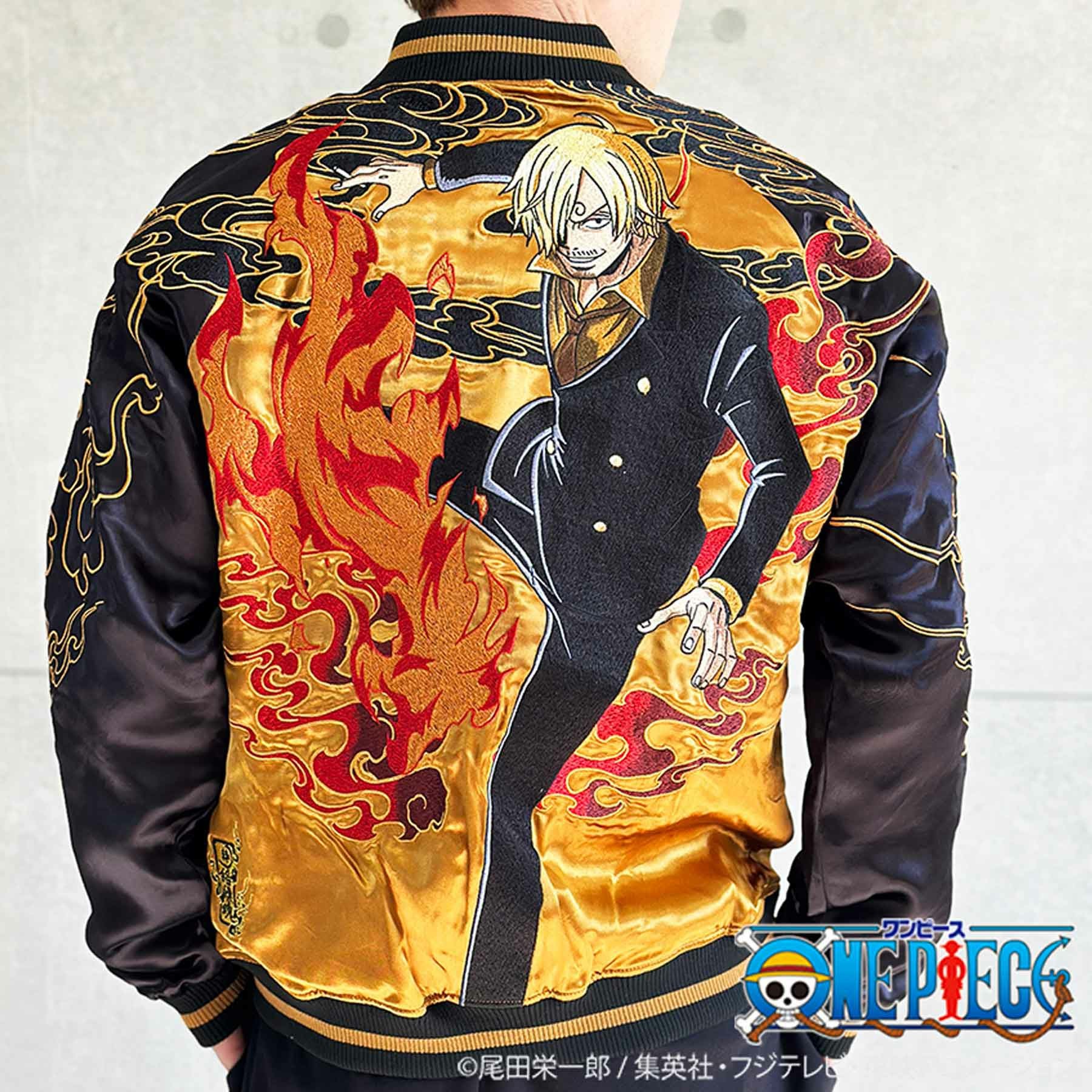 絡繰魂 × ONE PIECE ワンピース スカジャン サンジ Ｌサイズ 絡繰魂 × ONE PIECE ワンピース スカジャン アニメ グッズ サンジ 黒足