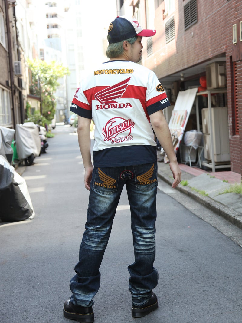  【HONDA×VANSON】“ウィングホイール”総刺繍デニムパンツ