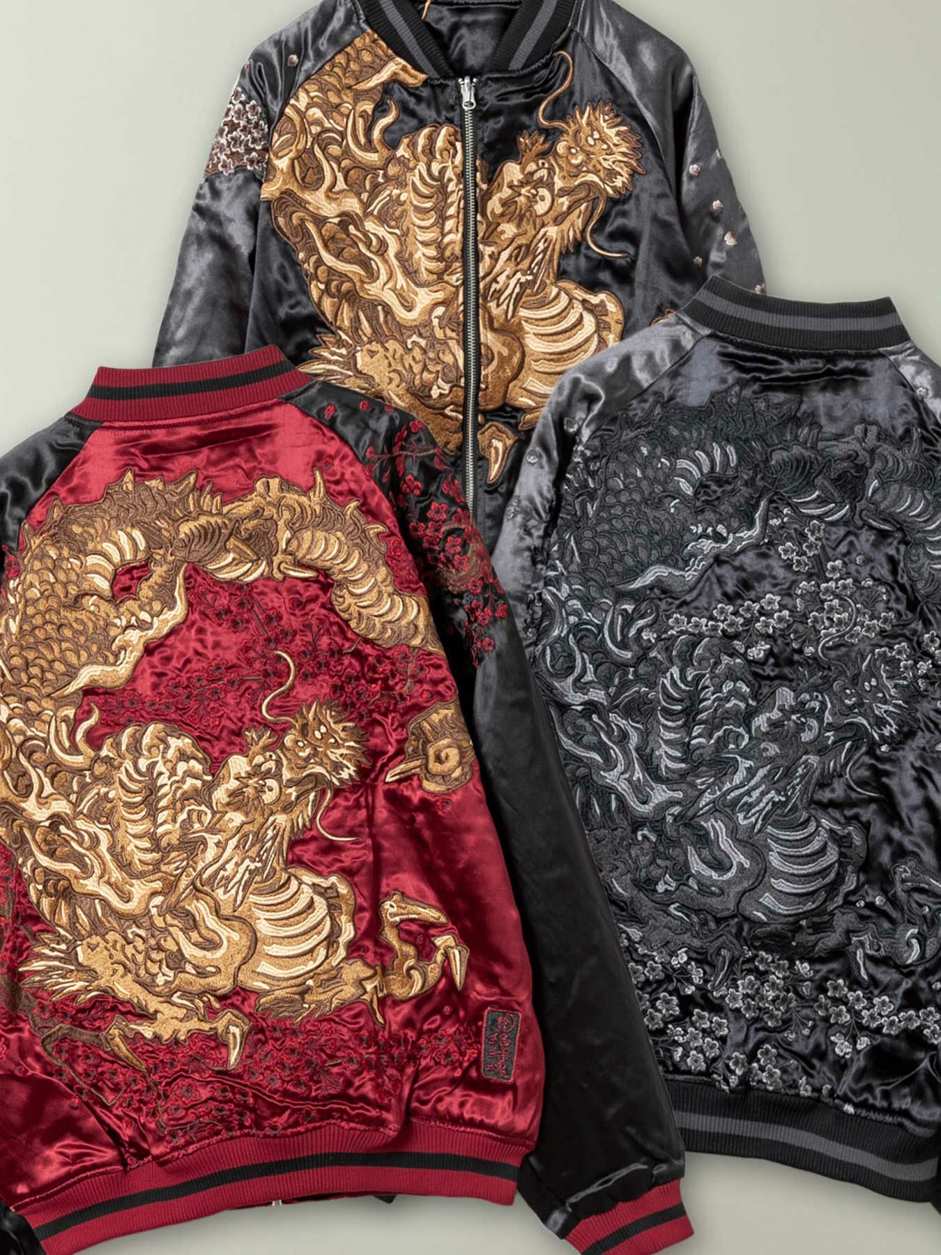 ≪30%OFF≫【絡繰魂・粋】“古の龍桜”総刺繍リバーシブルスカジャン