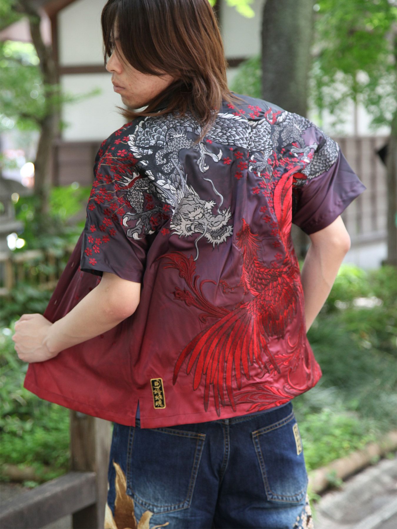 ≪20%OFF≫【絡繰魂・粋】“龍神VS鳳凰”グラデーションプリント刺繍入り