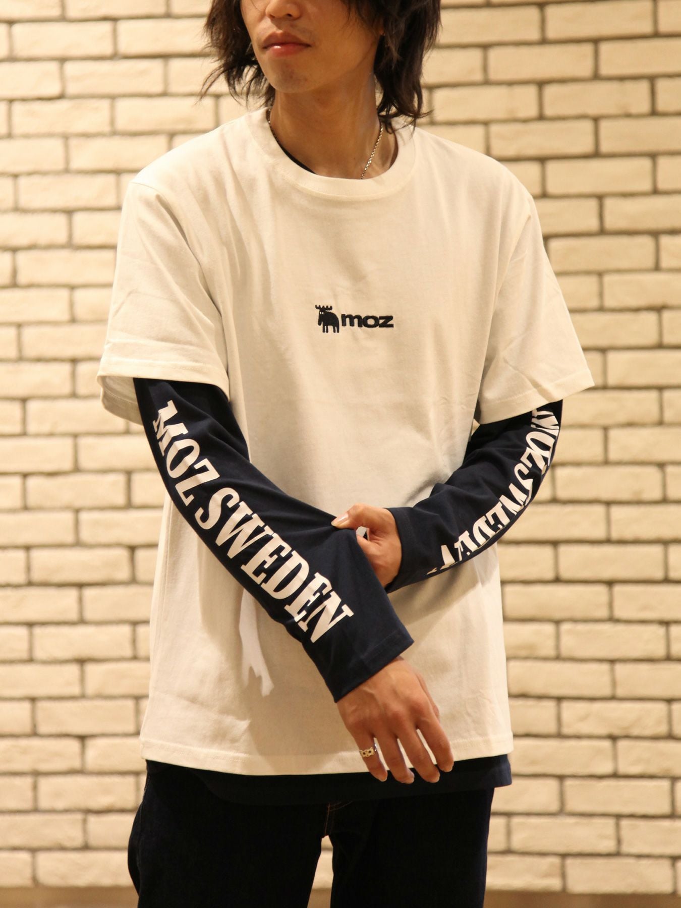 moz】エルク刺繍入り リアルレイヤードロンT〔別注〕 | 流儀圧搾