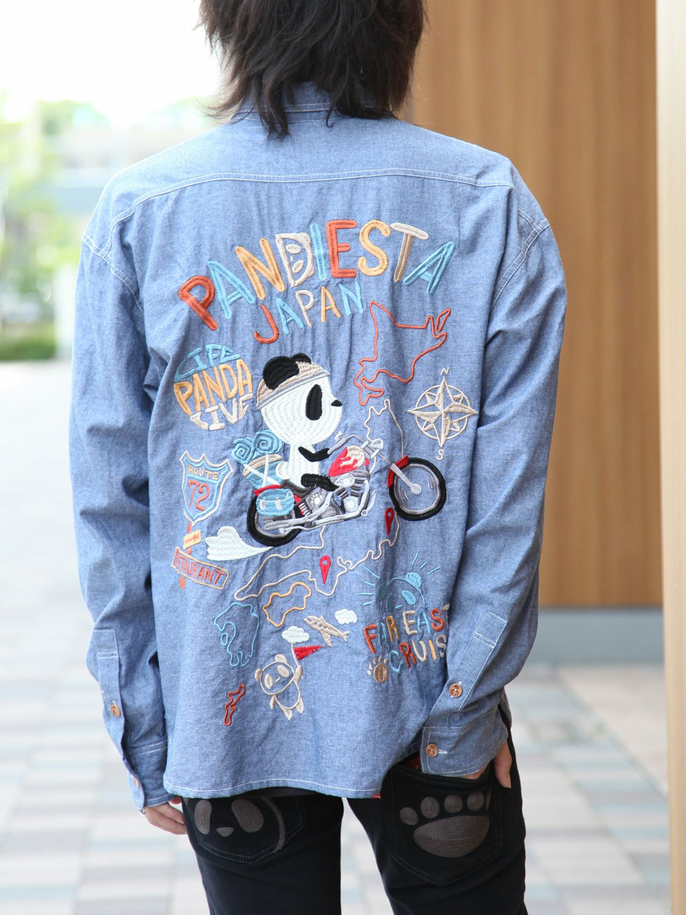 PANDIESTA JAPAN】“日本縦断トリップパンダ”刺繍入りシャンブレー素材