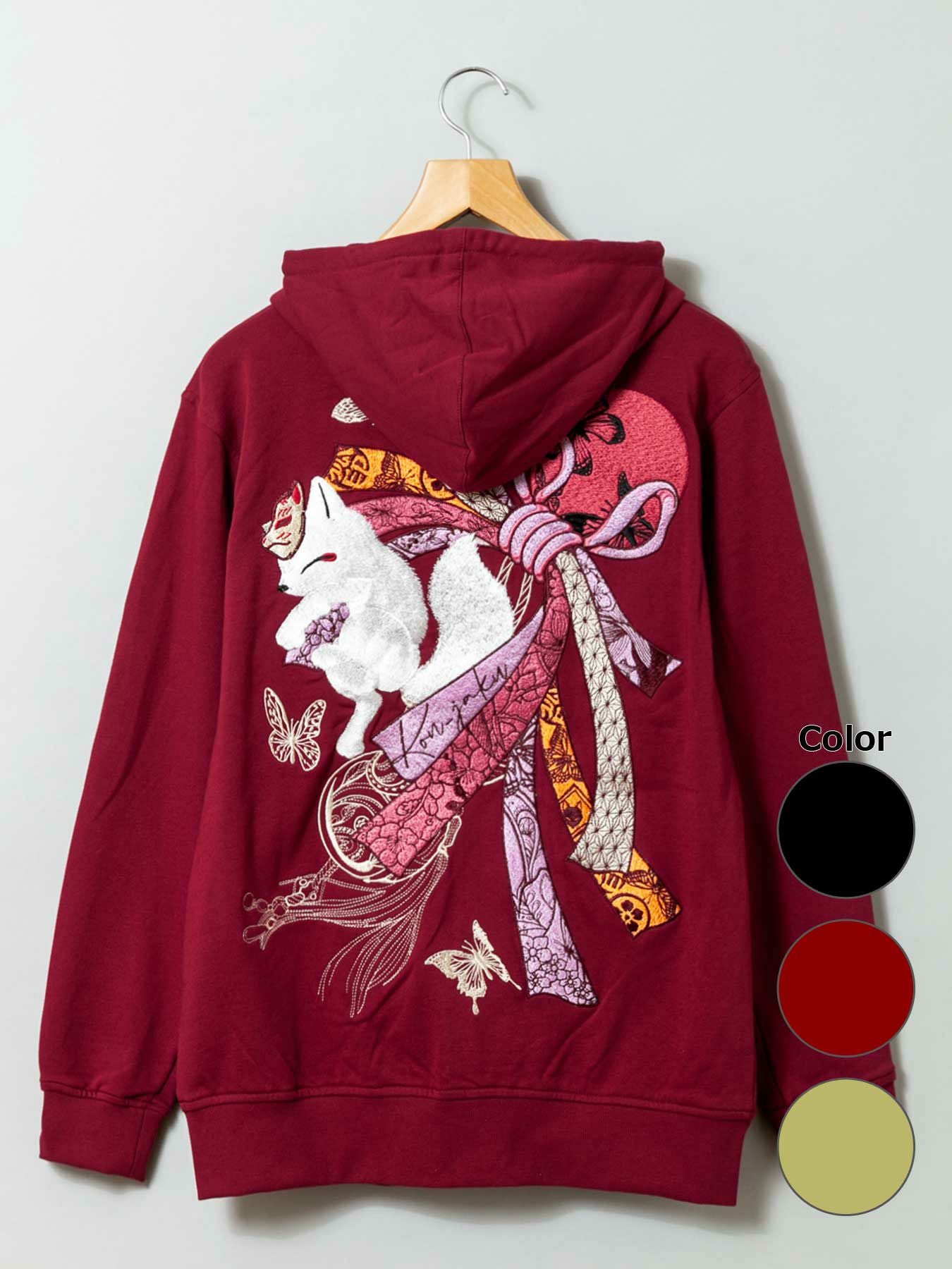 今昔 -KON-JAKU-】“束ね熨斗と狐”総刺繍ZIPパーカー | 流儀圧搾 ONLINE