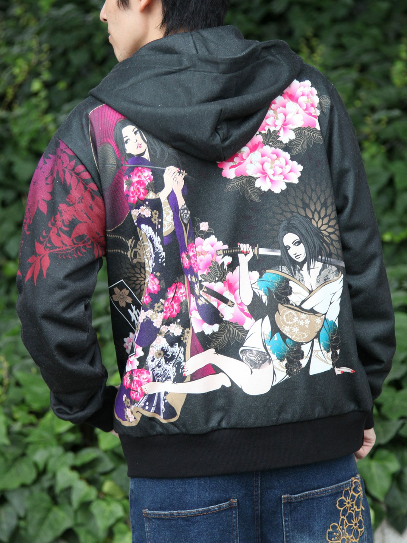 ≪30%OFF≫【抜刀娘】“闇夜放浪”刺繍入りZIPパーカー≪返品・取寄対応