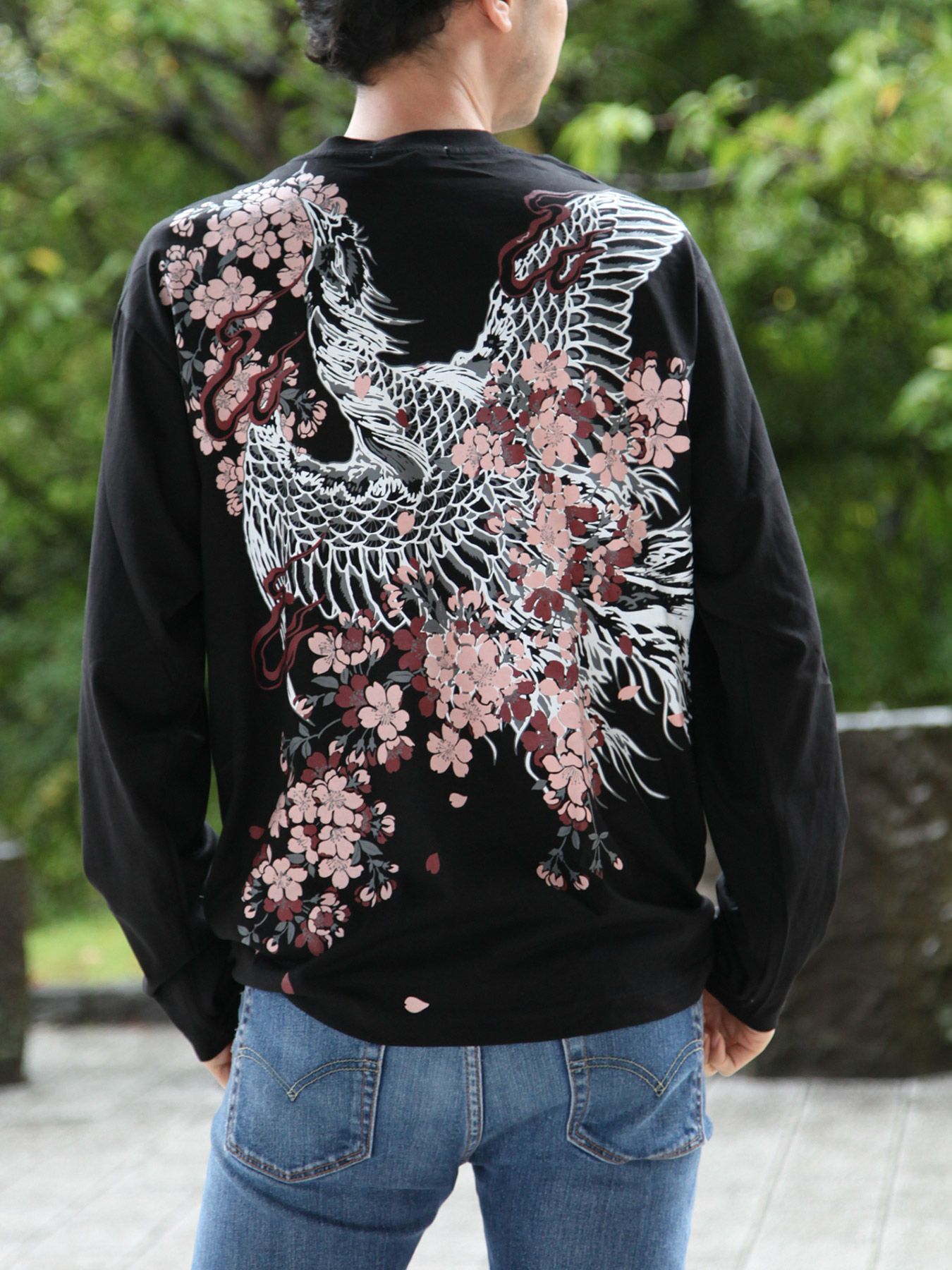 和風景】“鳳凰と桜”刺繍入りプリントロンT | 流儀圧搾 ONLINE