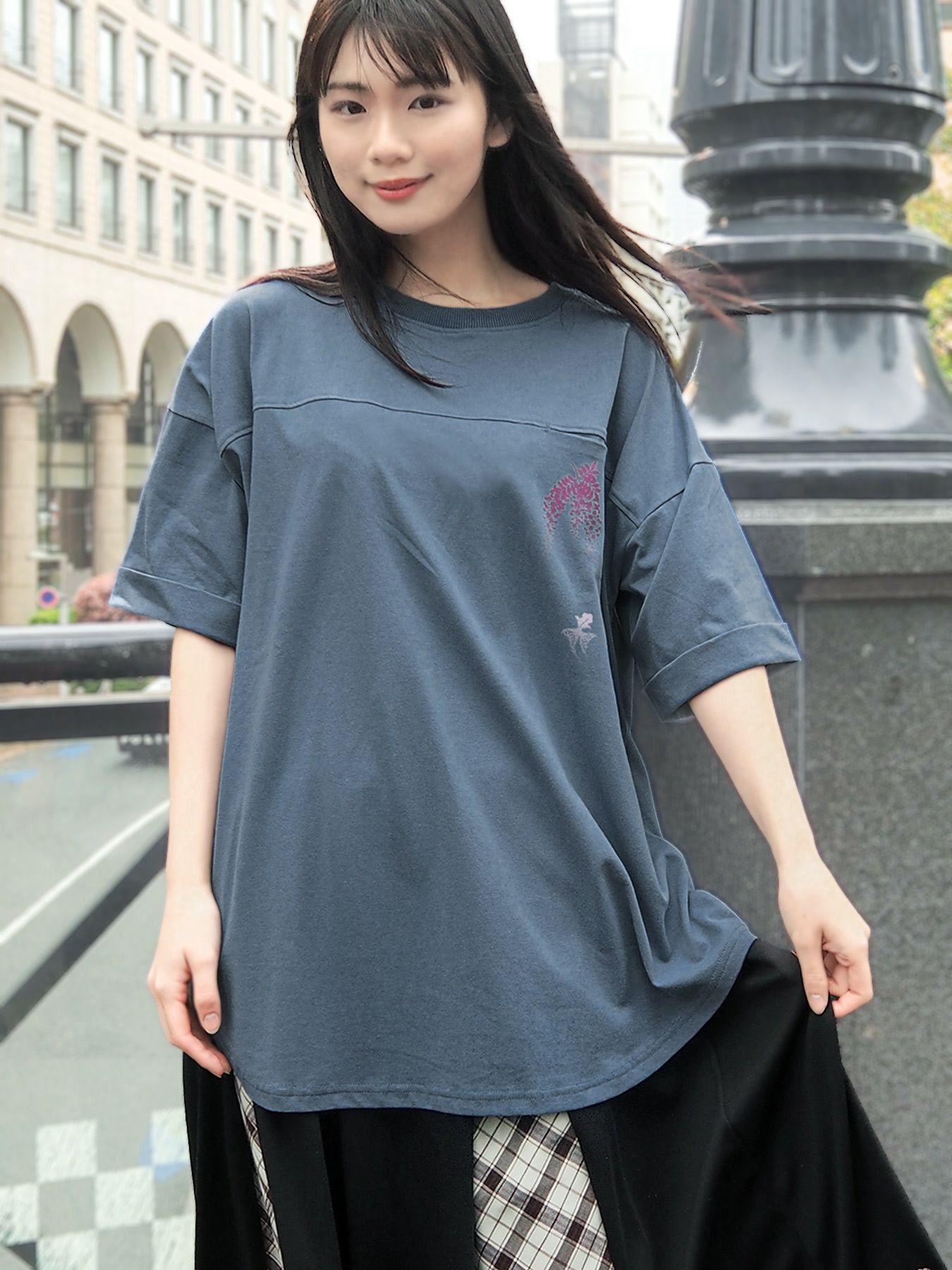 ≪18%OFF≫【雅結】藤と金魚プリント チュニックTシャツ≪返品・取寄