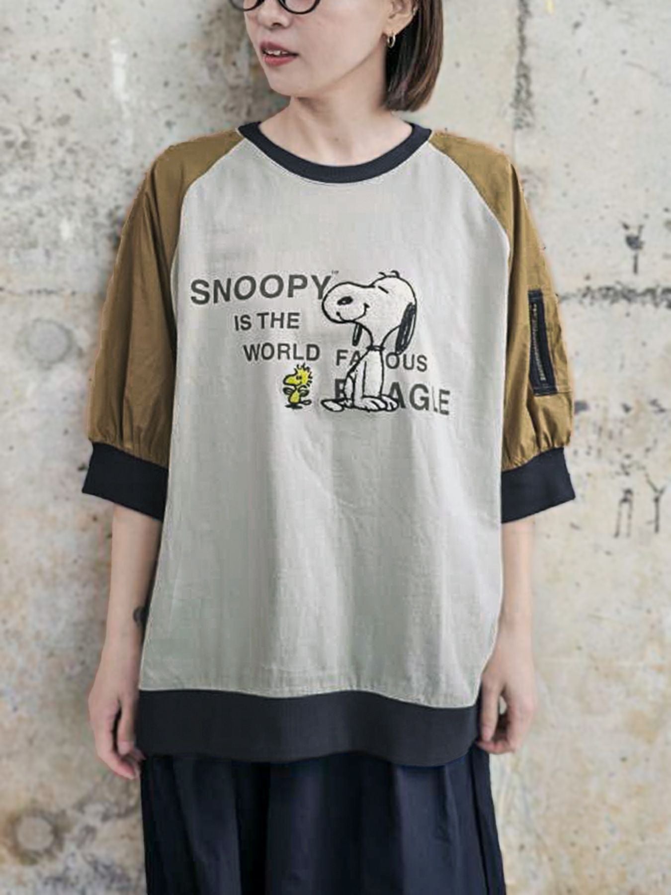 ≪40%OFF≫【JUICY×PEANUTS】“VINTAGE SNOOPY”サガラ刺繍 袖切替T