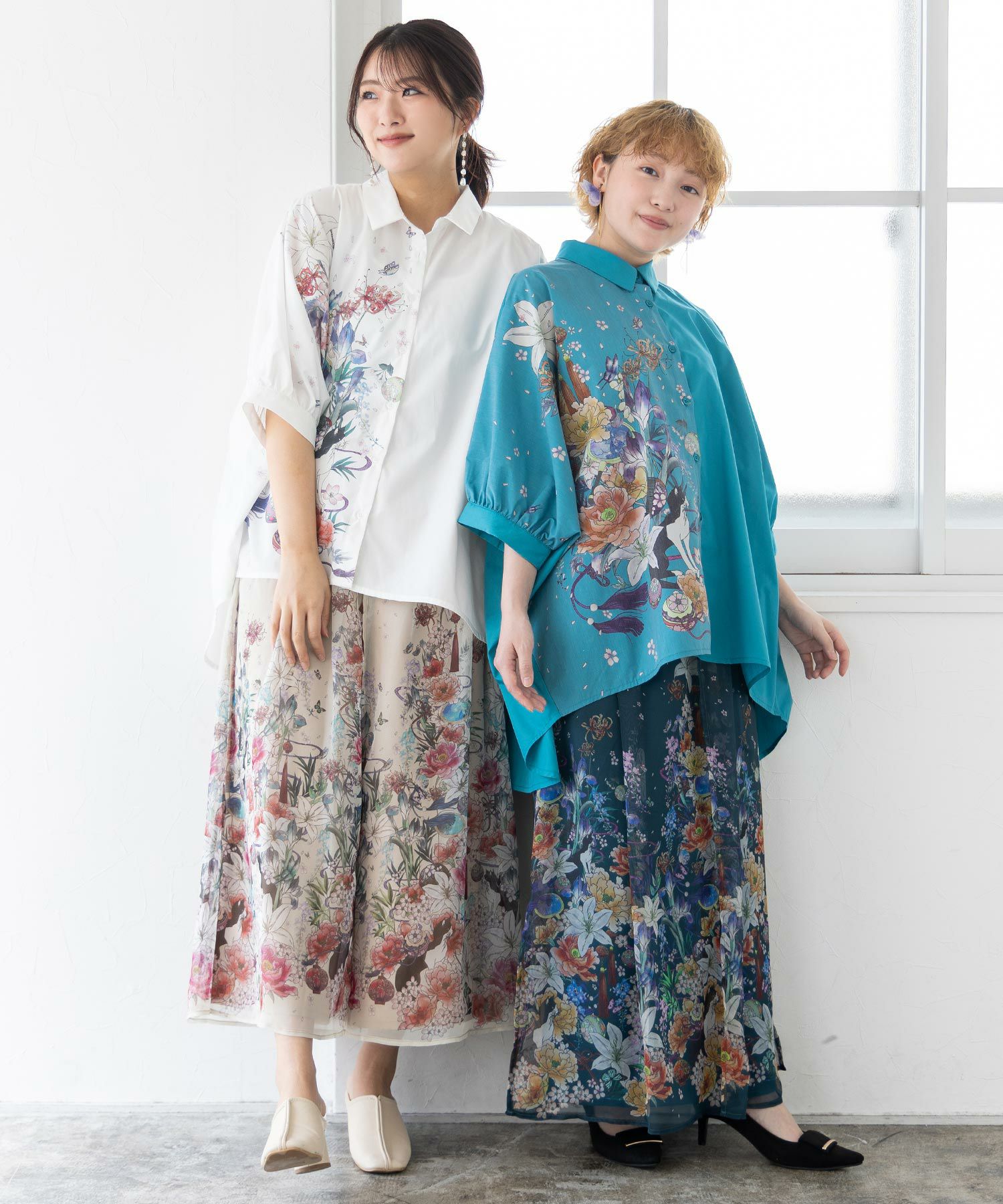 ≪27%OFF≫【雅結×iS ScoLar】コラボ 和風花柄シフォン重ねパンツ