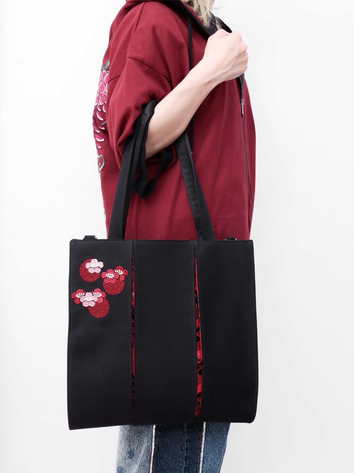 【雅結】桜刺繍 和生地切り替え2WAYタックトートバッグ