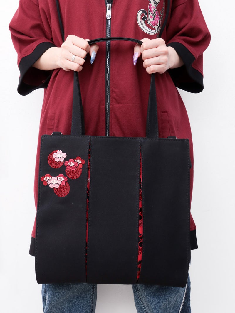 【雅結】桜刺繍 和生地切り替え2WAYタックトートバッグ