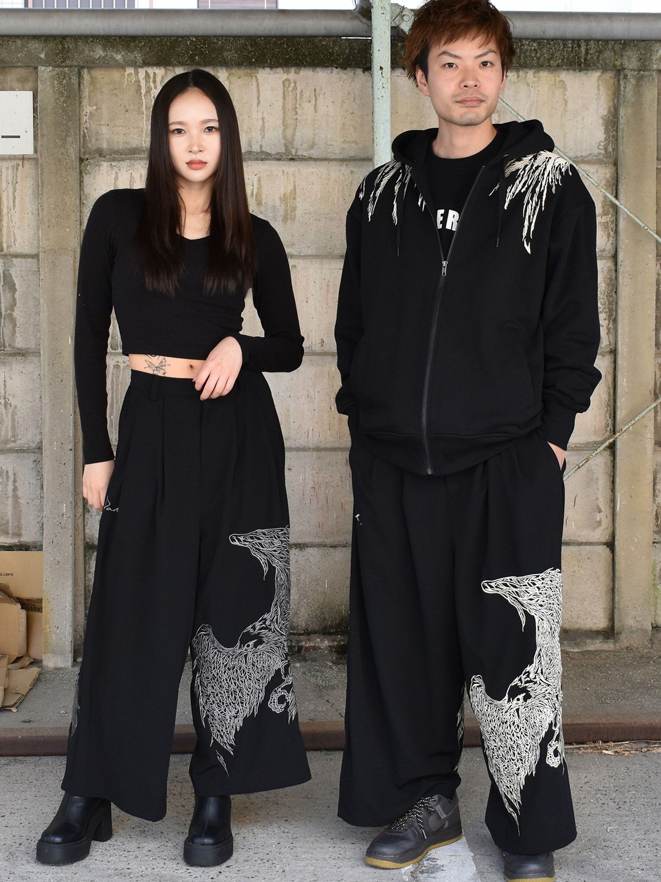 DAKU】“CROW”総刺繍ワイドパンツ | 流儀圧搾 ONLINE SHOP【流儀圧搾