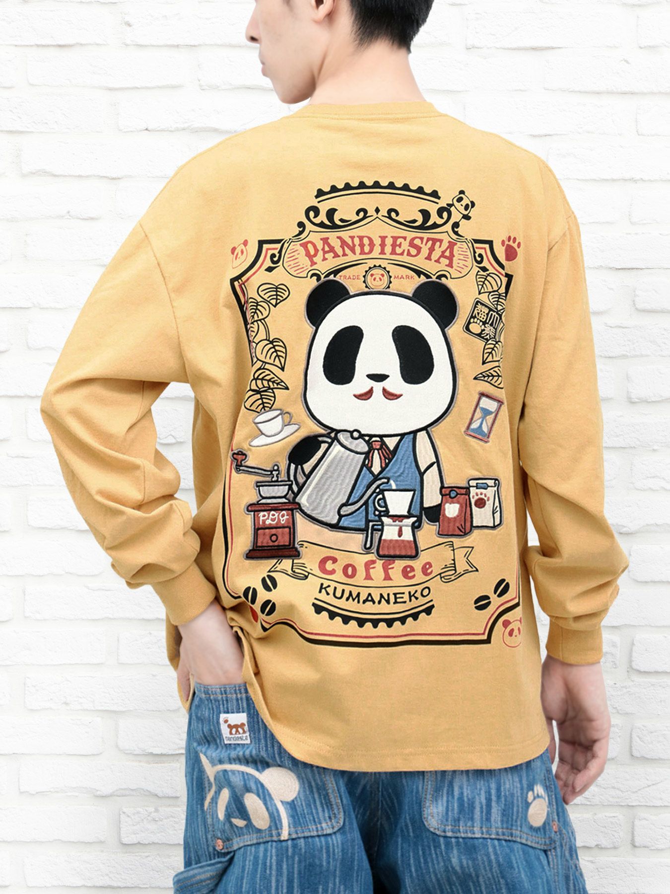 ≪40%OFF≫【PANDIESTA JAPAN】“熊猫カフェ”刺繍入りロンT≪返品・取寄
