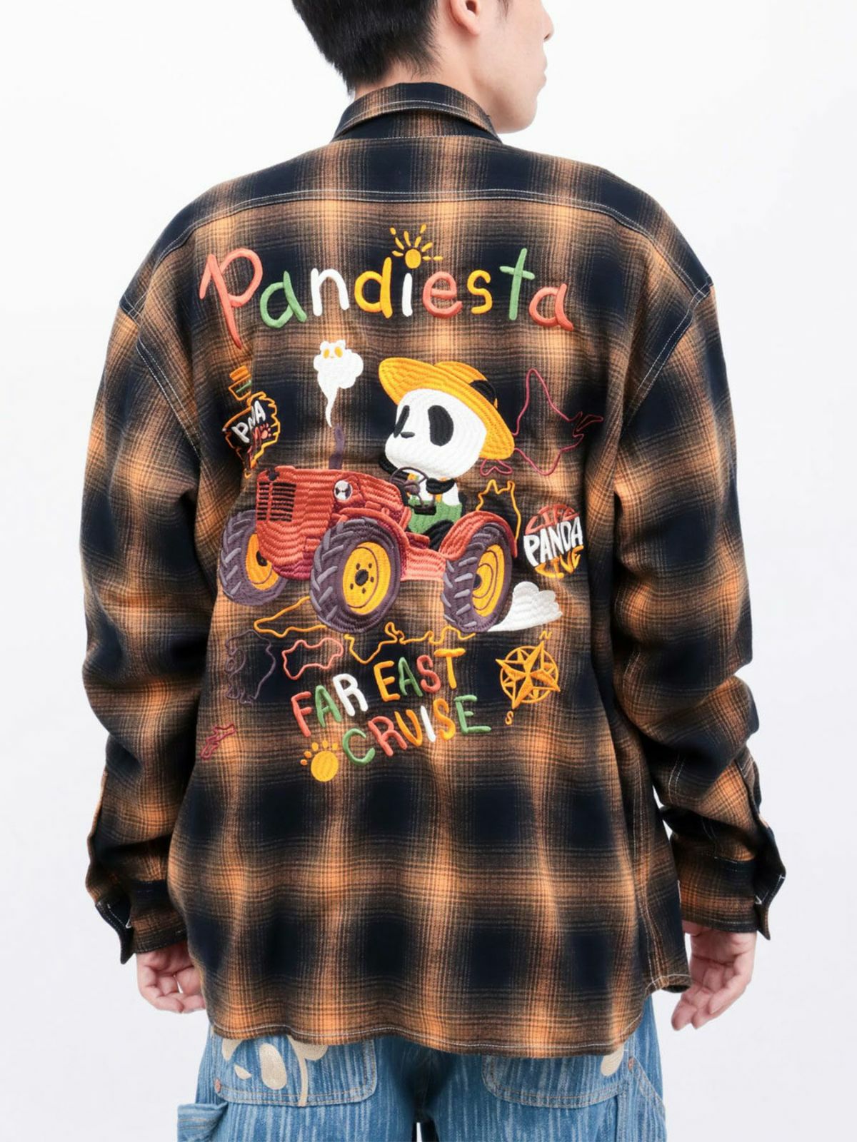 PANDIESTA JAPAN】“ファーマーズパンダ”刺繍入りオンブレチェック
