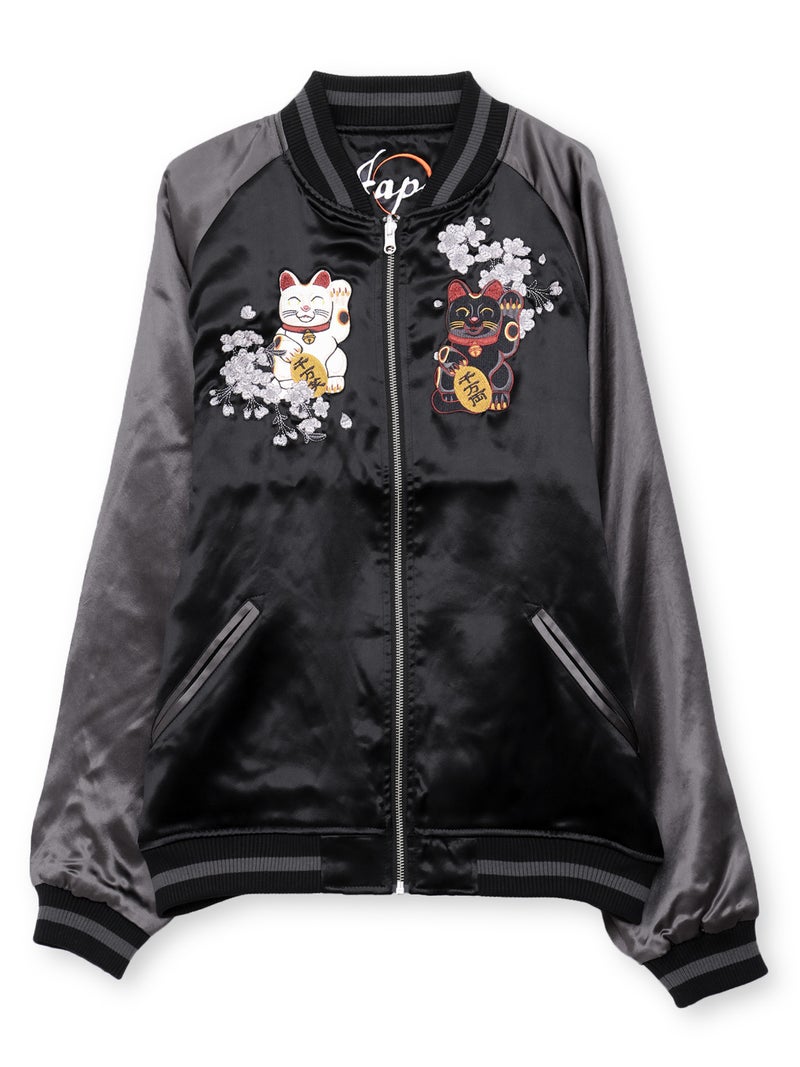 【絡繰魂】“桜招き猫”総刺繍リバーシブルスカジャン